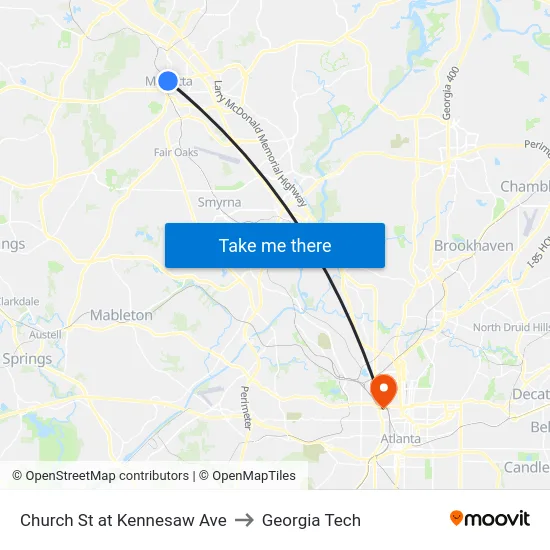 Church St at Kennesaw Ave to Georgia Tech map