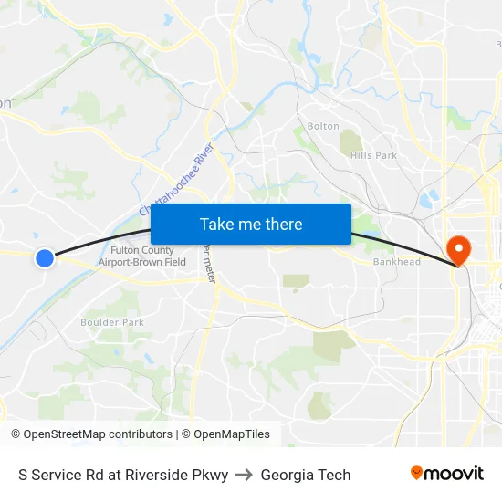 S Service Rd at Riverside Pkwy to Georgia Tech map