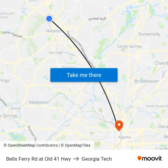 Bells Ferry Rd at Old 41 Hwy to Georgia Tech map