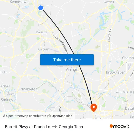 Barrett Pkwy at Prado Ln to Georgia Tech map