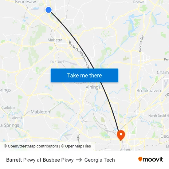 Barrett Pkwy at Busbee Pkwy to Georgia Tech map