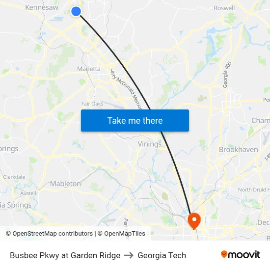 Busbee Pkwy at Garden Ridge to Georgia Tech map