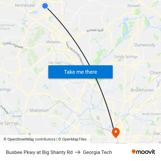 Busbee Pkwy at Big Shanty Rd to Georgia Tech map