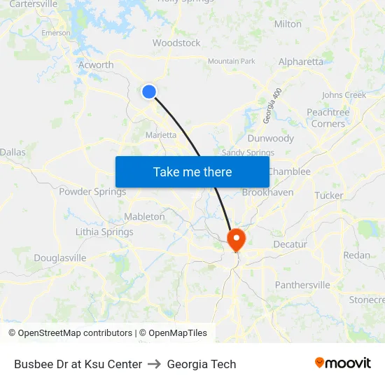 Busbee Dr at Ksu Center to Georgia Tech map