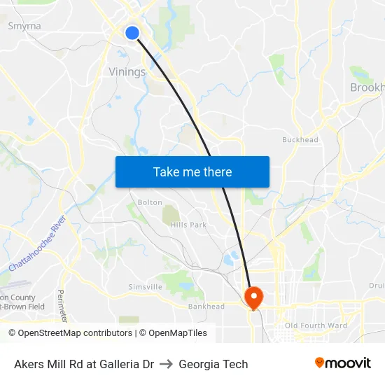 Akers Mill Rd at Galleria Dr to Georgia Tech map
