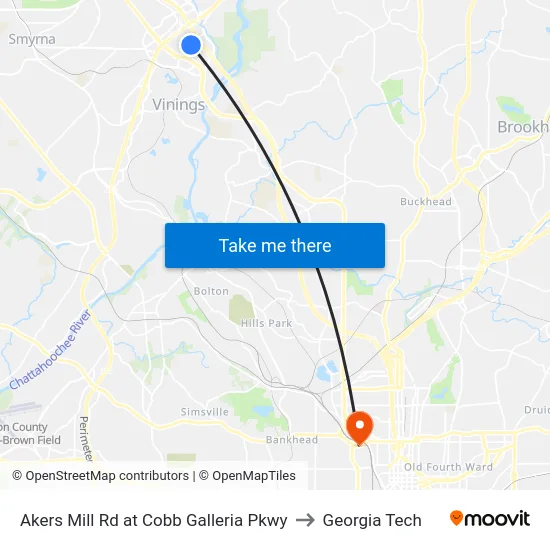 Akers Mill Rd at Cobb Galleria Pkwy to Georgia Tech map