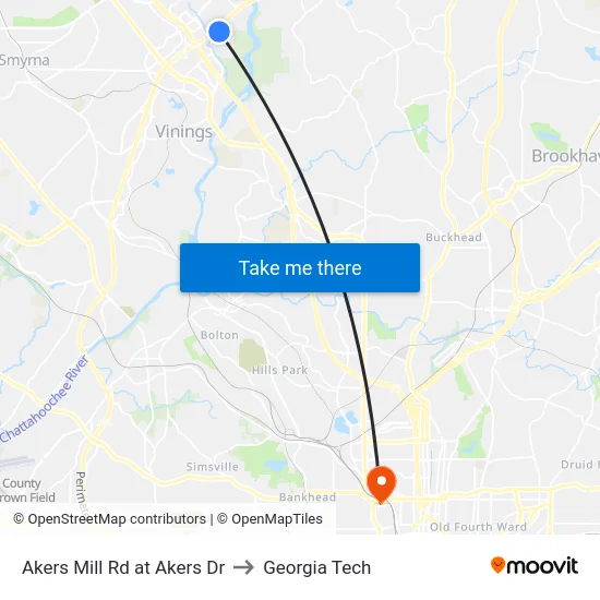 Akers Mill Rd at Akers Dr to Georgia Tech map