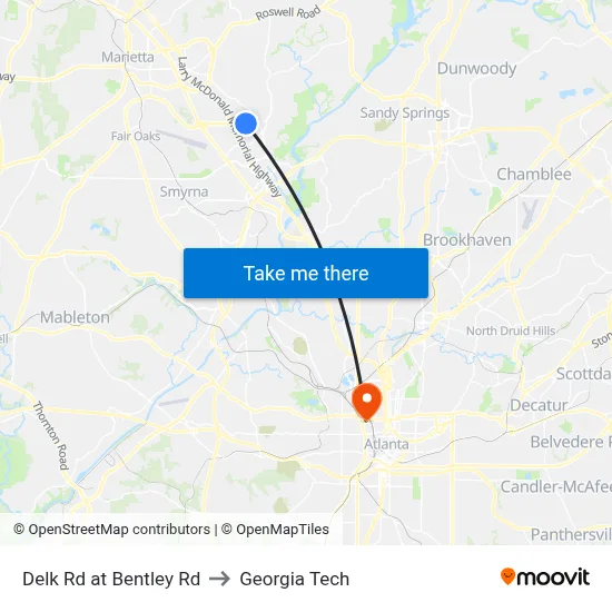Delk Rd at Bentley Rd to Georgia Tech map