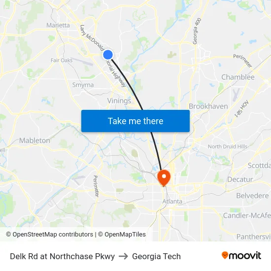 Delk Rd at Northchase Pkwy to Georgia Tech map