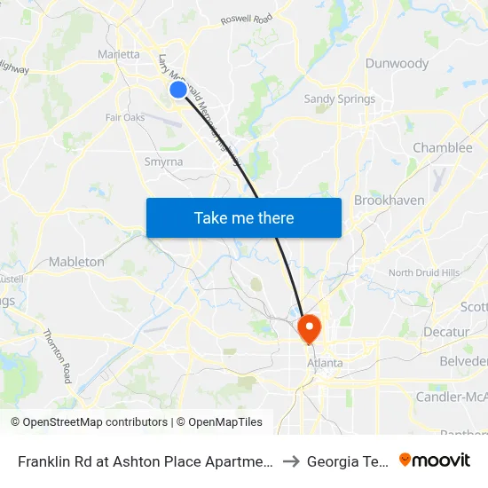 Franklin Rd at Ashton Place Apartments to Georgia Tech map