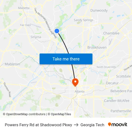 Powers Ferry Rd at Shadowood Pkwy to Georgia Tech map