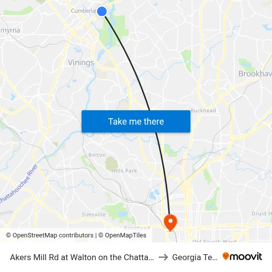 Akers Mill Rd at Walton on the Chattahoo to Georgia Tech map