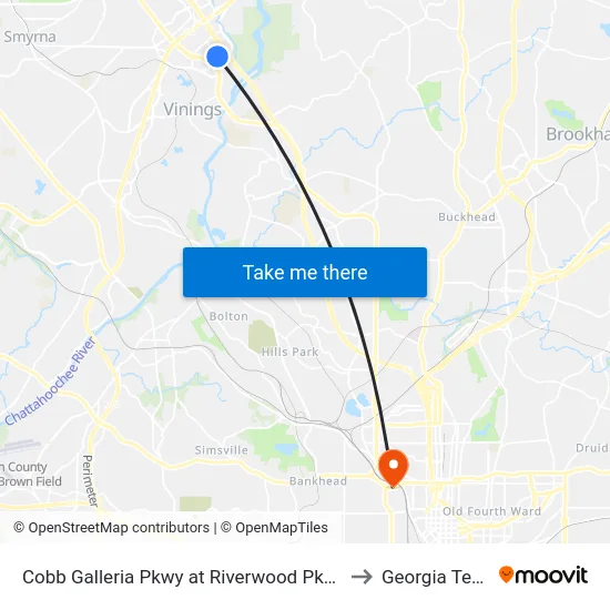 Cobb Galleria Pkwy at Riverwood Pkwy to Georgia Tech map