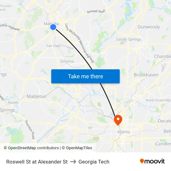 Roswell St at Alexander St to Georgia Tech map