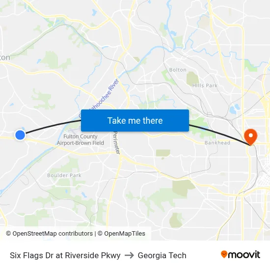 Six Flags Dr at Riverside Pkwy to Georgia Tech map