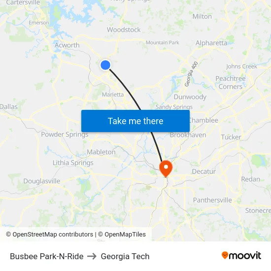 Busbee Park-N-Ride to Georgia Tech map