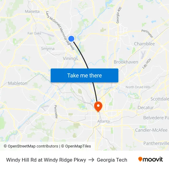 Windy Hill Rd at Windy Ridge Pkwy to Georgia Tech map