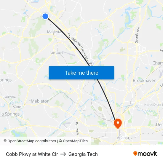Cobb Pkwy at White Cir to Georgia Tech map