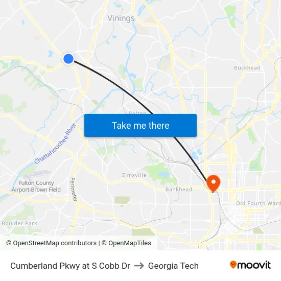 Cumberland Pkwy at S Cobb Dr to Georgia Tech map