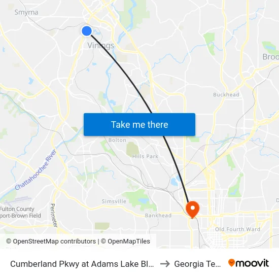 Cumberland Pkwy at Adams Lake Blvd to Georgia Tech map