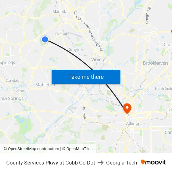 County Services Pkwy at Cobb Co Dot to Georgia Tech map