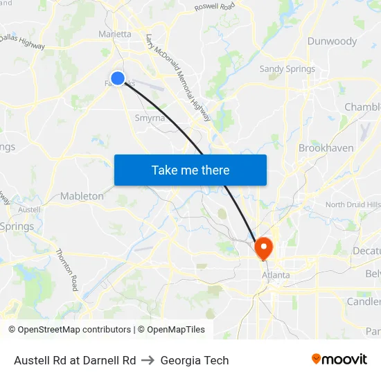 Austell Rd at Darnell Rd to Georgia Tech map