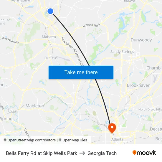 Bells Ferry Rd at Skip Wells Park to Georgia Tech map