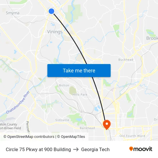 Circle 75 Pkwy at 900 Building to Georgia Tech map