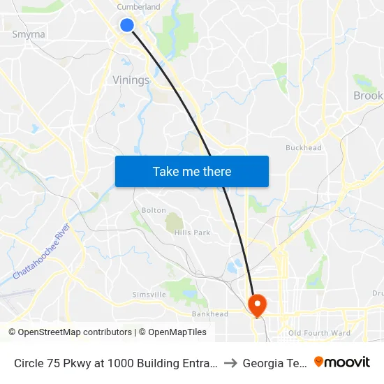 Circle 75 Pkwy at 1000 Building Entrance to Georgia Tech map