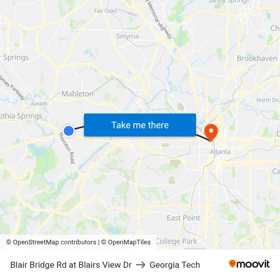 Blair Bridge Rd at Blairs View Dr to Georgia Tech map