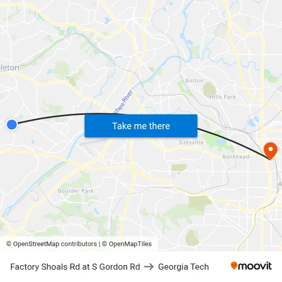Factory Shoals Rd at S Gordon Rd to Georgia Tech map