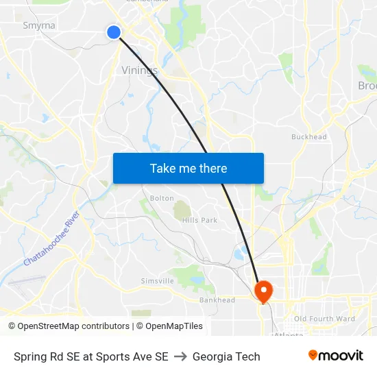 Spring Rd SE at Sports Ave SE to Georgia Tech map
