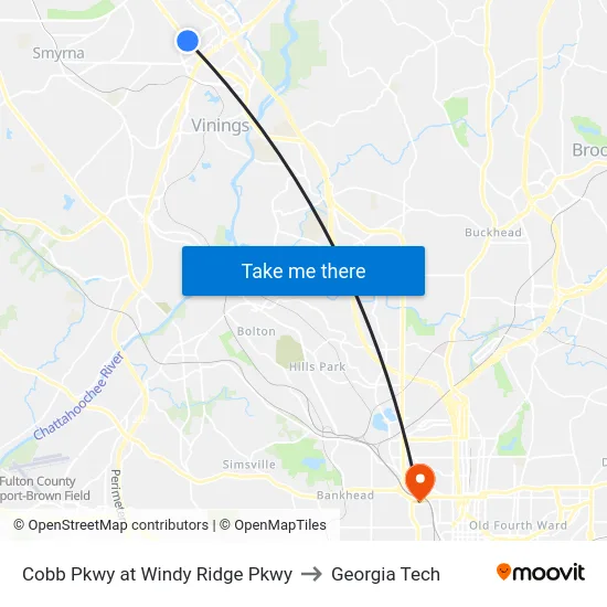 Cobb Pkwy at Windy Ridge Pkwy to Georgia Tech map