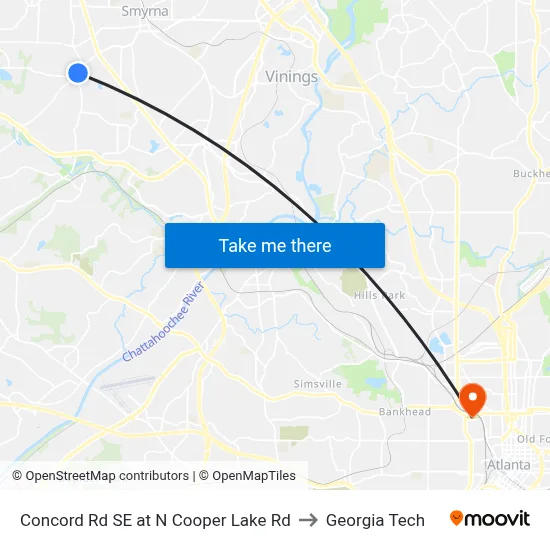 Concord Rd SE at N Cooper Lake Rd to Georgia Tech map