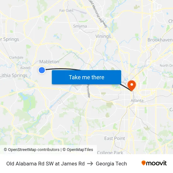 Old Alabama Rd SW at James Rd to Georgia Tech map