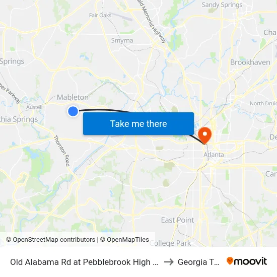 Old Alabama Rd at Pebblebrook High Schoo to Georgia Tech map