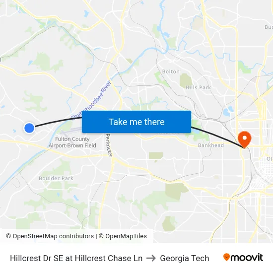 Hillcrest Dr SE at Hillcrest Chase Ln to Georgia Tech map