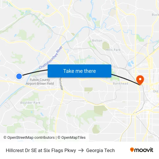 Hillcrest Dr SE at Six Flags Pkwy to Georgia Tech map