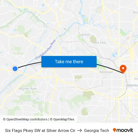 Six Flags Pkwy SW at Silver Arrow Cir to Georgia Tech map