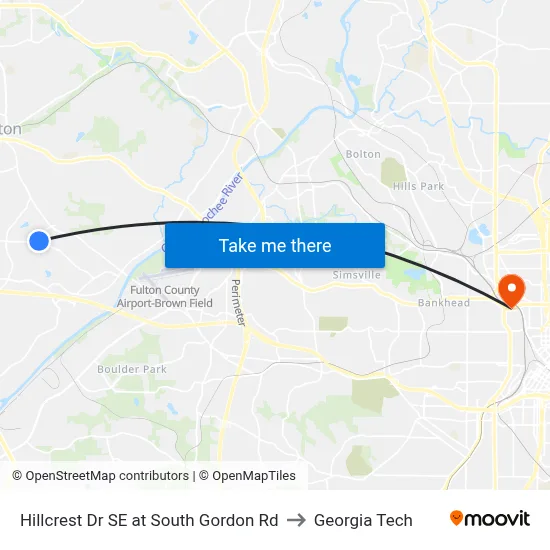 Hillcrest Dr SE at South Gordon Rd to Georgia Tech map