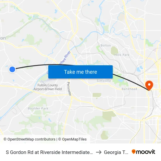 S Gordon Rd at Riverside Intermediate School to Georgia Tech map