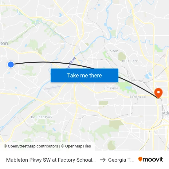 Mableton Pkwy SW at Factory Schoals Rd S to Georgia Tech map