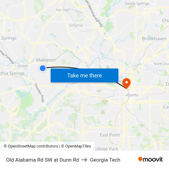 Old Alabama Rd SW at Dunn Rd to Georgia Tech map