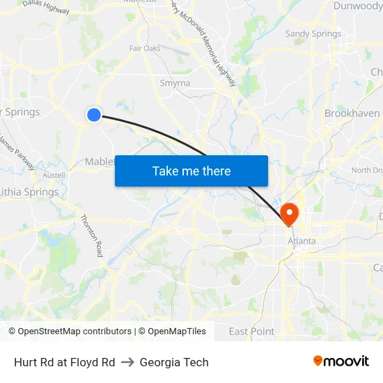 Hurt Rd at Floyd Rd to Georgia Tech map