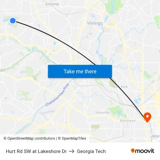 Hurt Rd SW at Lakeshore Dr to Georgia Tech map