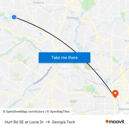 Hurt Rd SE at Lucia Dr to Georgia Tech map
