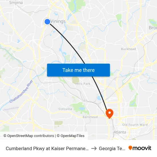 Cumberland Pkwy at Kaiser Permanente to Georgia Tech map