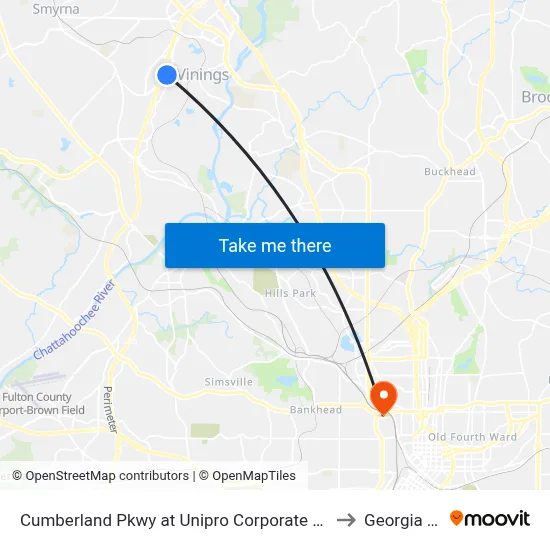 Cumberland Pkwy at Unipro Corporate Office / Kaise to Georgia Tech map