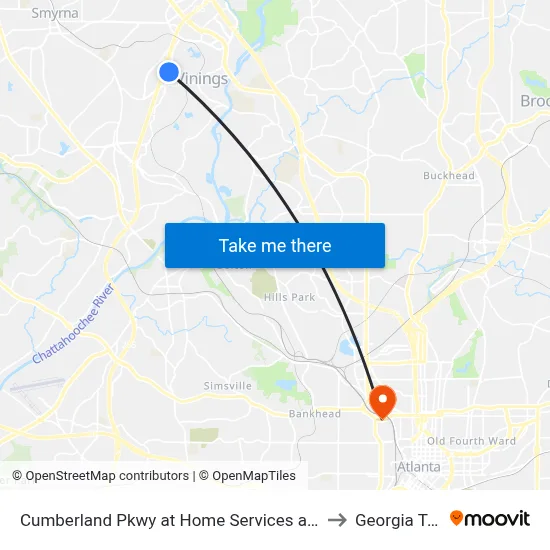 Cumberland Pkwy at Home Services at Home to Georgia Tech map