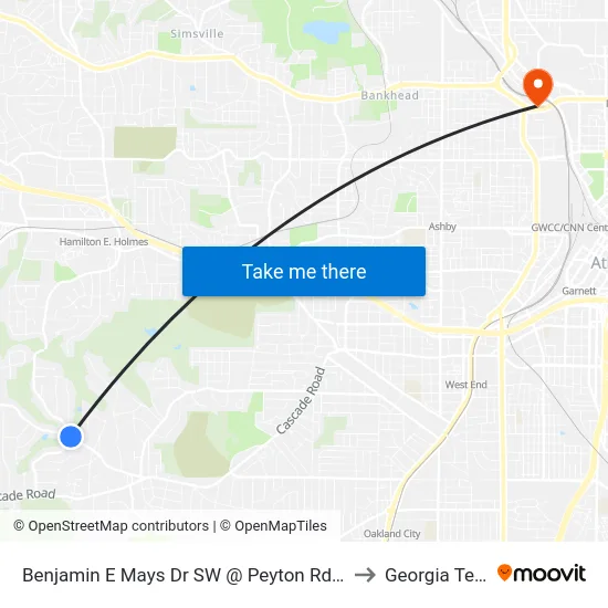 Benjamin E Mays Dr SW @ Peyton Rd SW to Georgia Tech map